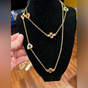 Beautiful gold tone with colored jewel long necklace